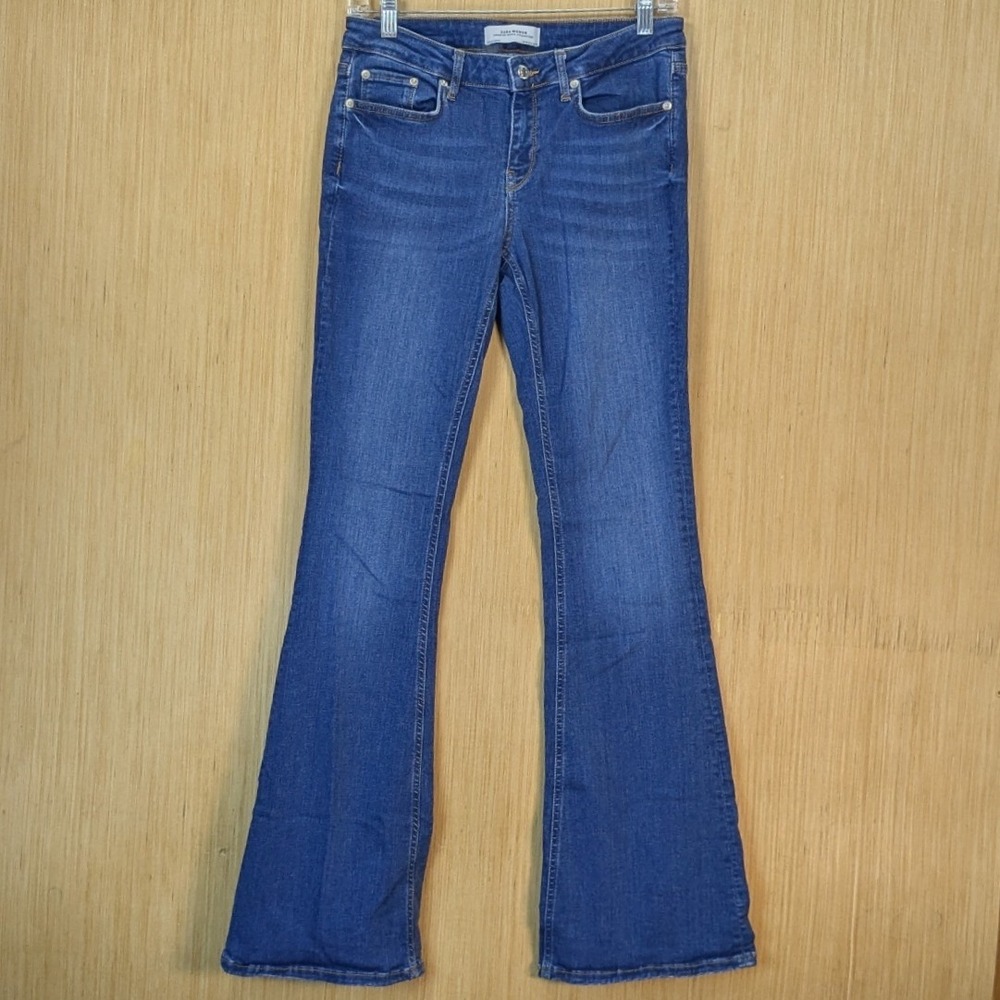 Zara Flare Jeans Womens 6 Denim Blue Wash Low Rise Y2K Boho Retro Streetwear